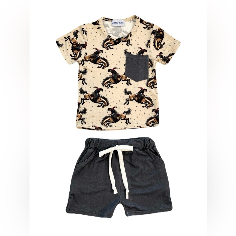 🇨🇦 Little Eyes Kids Bamboo Clothing T-Shirt Shorts Western Kids Outfit Set